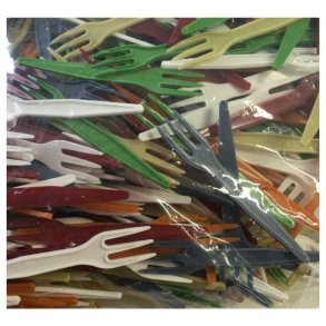 Pommes Frites Gaffel. Ass. farver (ca. 50stk/ps) (Kb flere og spar mere) (Salg)