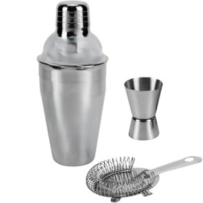 Bar-Tilbeh�r: Bars�t i 3 dele (DrinksShaker/Cocktailshaker + StrainerSi + M�leb�ger/Jigger)