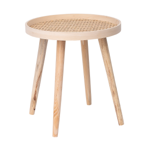 Rundt lavt bord med rattan-flet