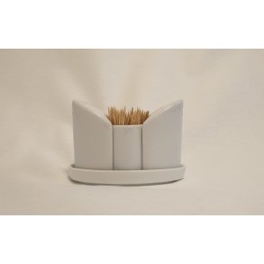 Salt-/Peber-bsse St i Hvid porceln, m/disp. holder til tandstikker, Sukkerstick, e.l.